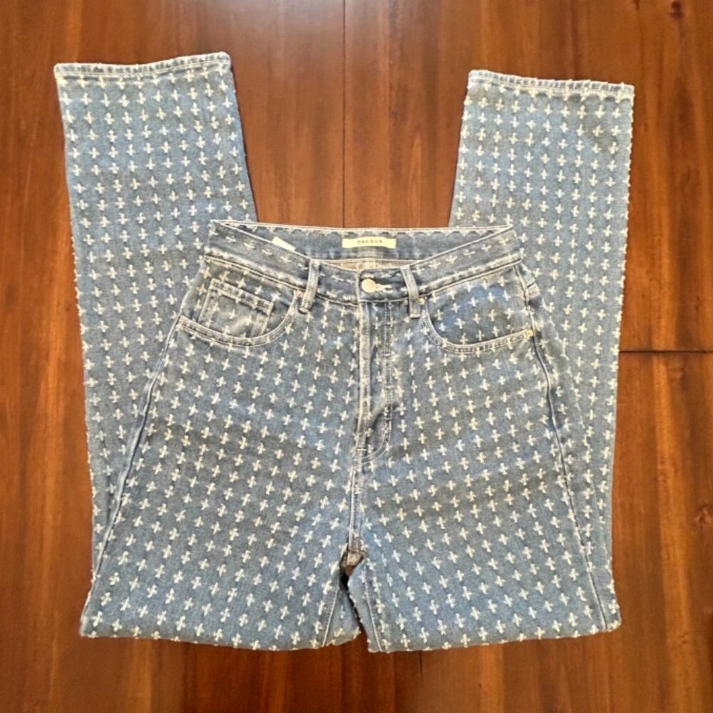 PACSUN Medium Wash Distressed Dad Jean High Rise Straight Leg Size 26